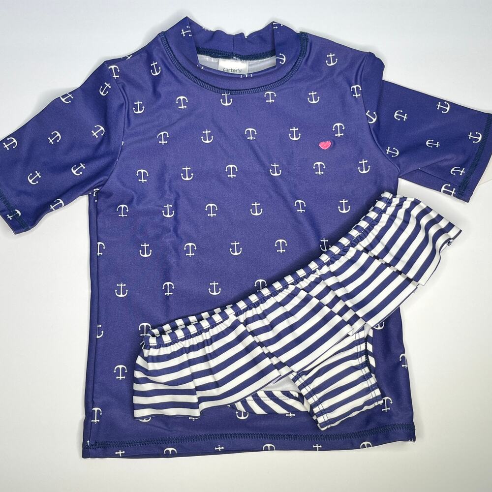Carter's Swimsuit Rashguard Nautical Ruffle Anchor New 24M
